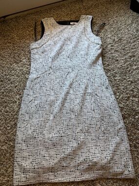Calvin Klein Black and White Grid-Print Midi Sheath Dress
